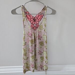 Free People Floral Flower Sleeveless Top Lace Back Size Small Tank Tie Sides
